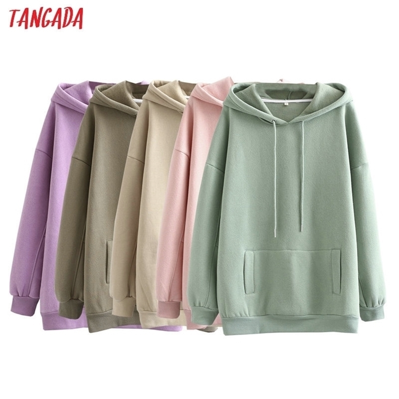 

Tangada autumn winter women fleece cotton hoodie sweatshirts oversize ladies pullovers pocket hooded jacket SD60-1 201216, Purple
