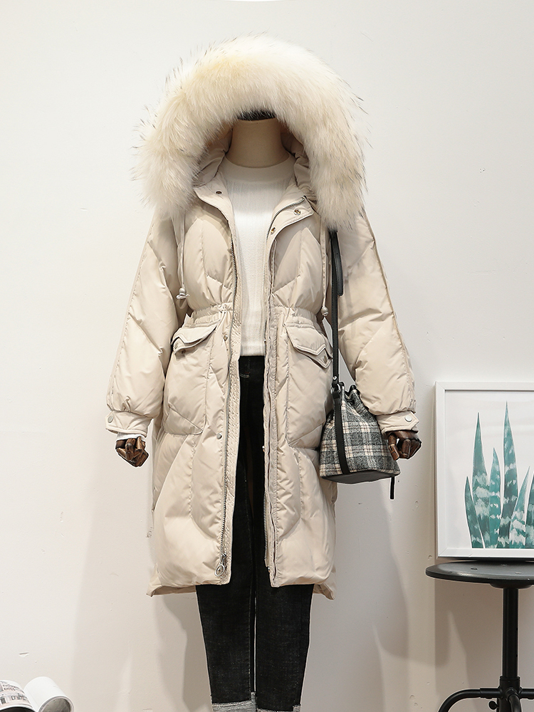 

Coat with Women's Hood, White Goose Down, Long Winter Warm Coat, Raccoon Skin Collar, Doudoudoune Femme Hiver Ayy0007 D1tq, Black one