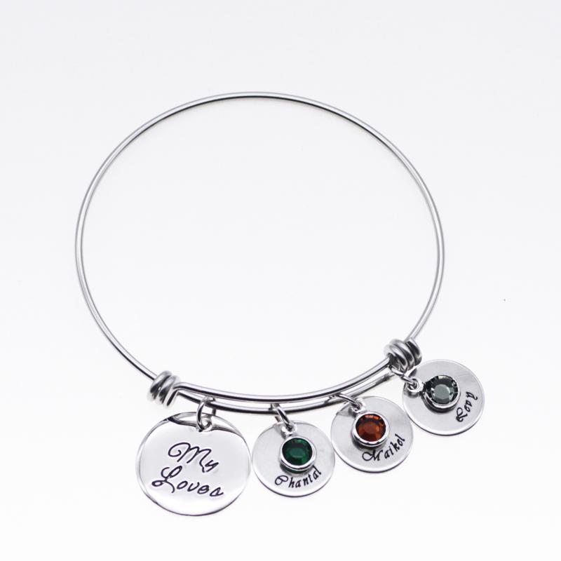 

My Love Bangles Custom Names & Birthstone Gift Bracelet Silver Color for Mom and Kids Family Jewelry Drop Shipping YP30791