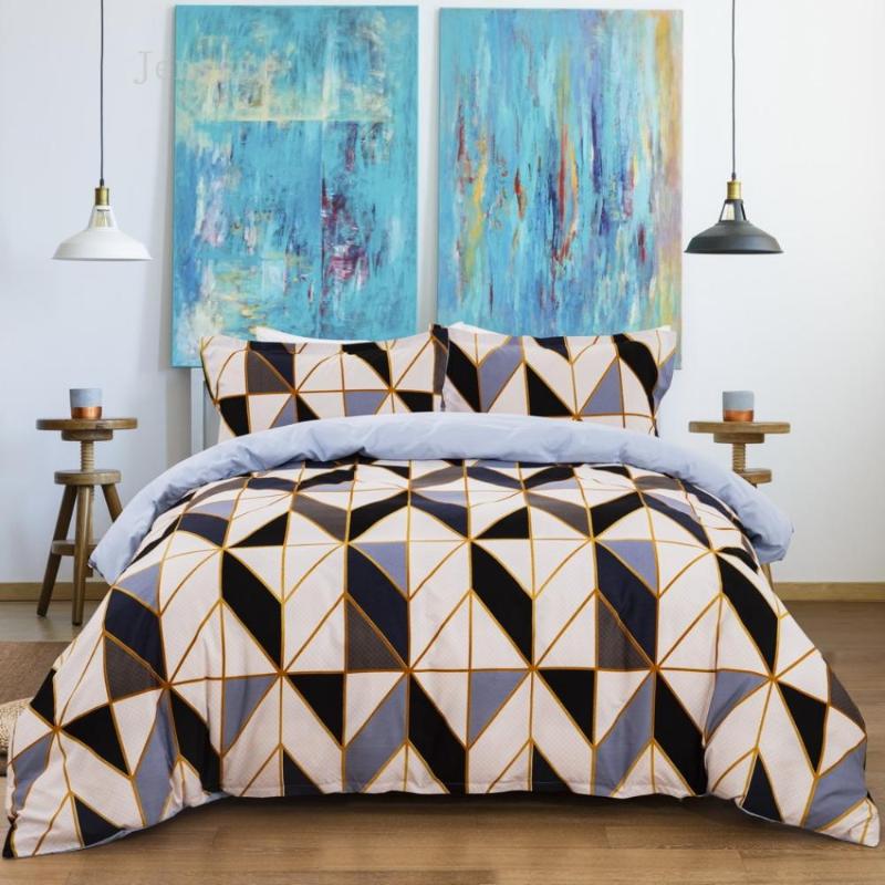 

Nordic Minimalist Style Blue Duvet Cover Set Single/Queen/King Size Geometry Bedding Set for Adults Comforter Cover, As picture