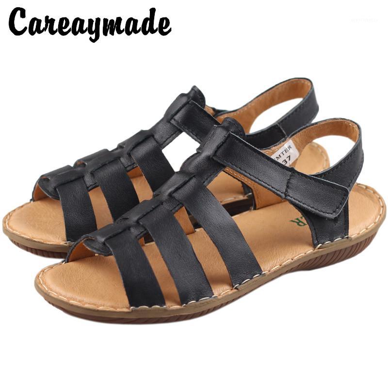 

Careaymade-Handmade Rome Sandals Women's Summer Full-Grain Leather Comfortable Soft Leather Soft Bottom Mori Flat Shoes1, Black