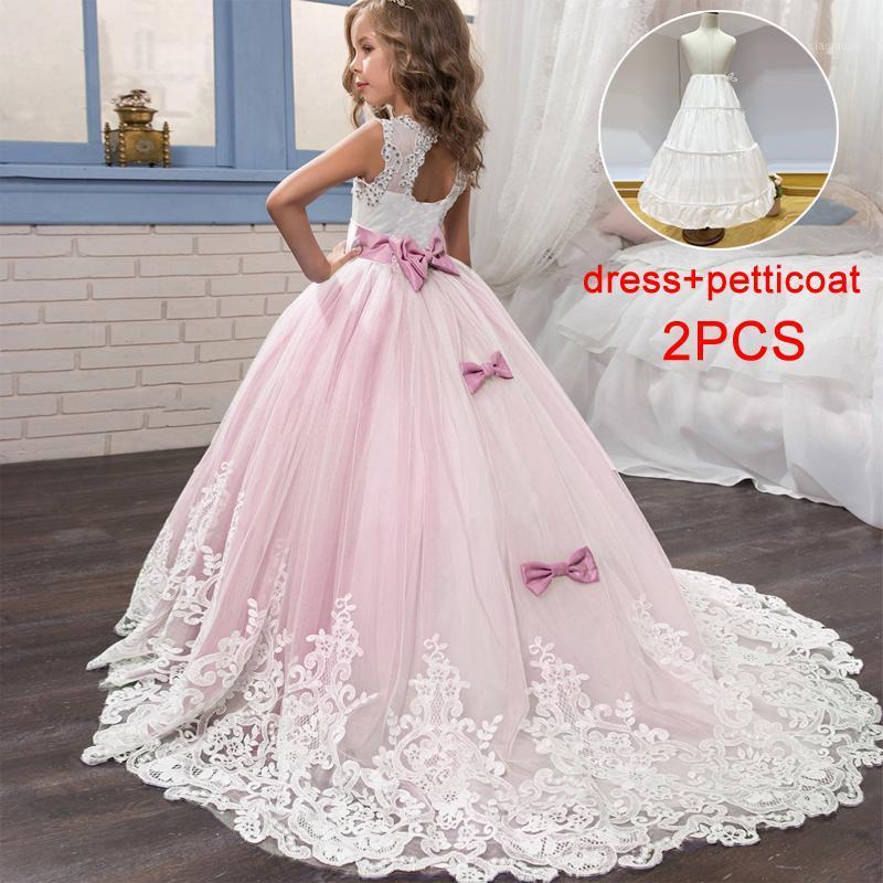 

2021 Summer Flower Girls Dress Bridesmaid Kids Dresses For Girls Children Lace Mesh Long Princess Dress Party And Wedding1, Pink