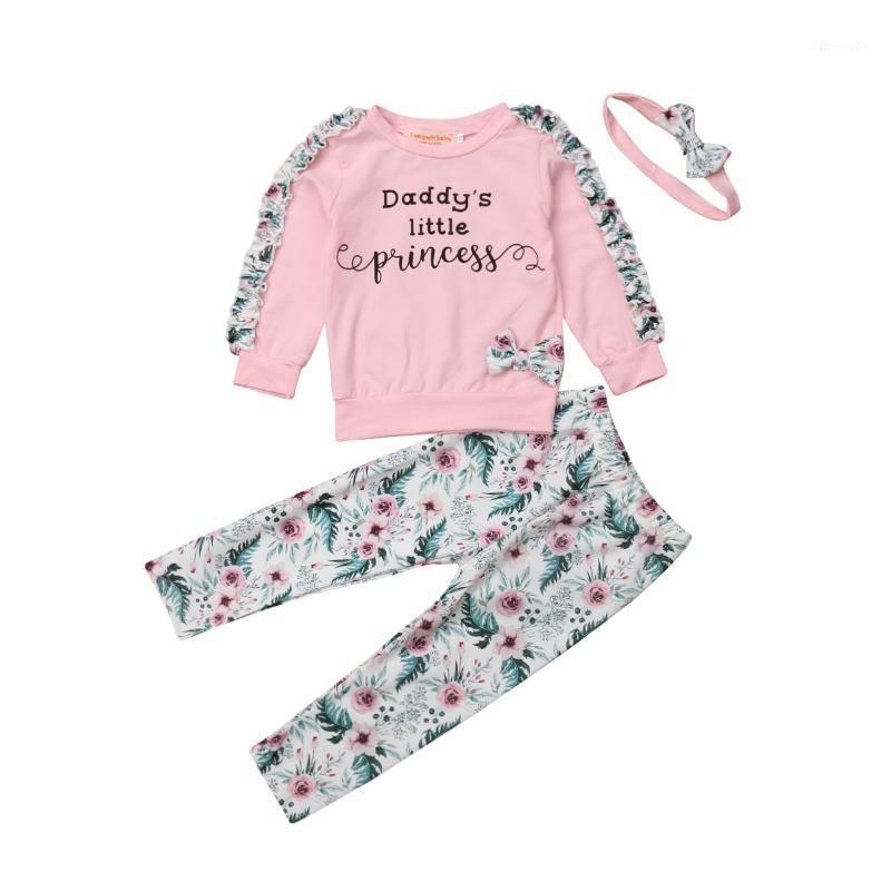 

Baby Spring Autumn Clothes Infant Baby Girls 3Pcs Princess Outfits Ruffles Sleeve Letter Floral Pullover Tops+Pants+Headband1, As pic