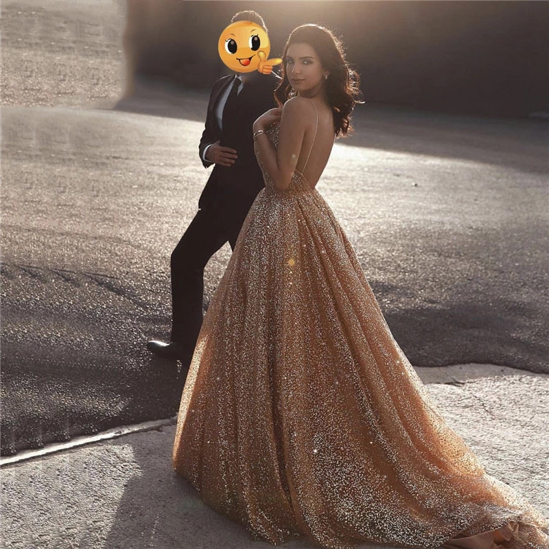 

Champagne Gold 2021 Prom Dresses A Line Glitter Princess Formal Evening Gowns Spaghetti Straps Floor Length Sequins Party Dress vestidos, Black;red