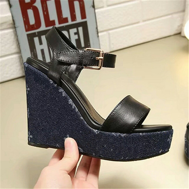 

newest fashion77 women's shoes high heels sandals slipper real leather high heels shoes Platform sandals slipper party Banquet wedding shoes, Black
