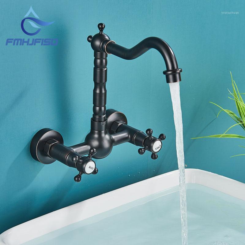 

Wall Mounted Bathroom Basin Faucet ORB Mixer Tap Faucets Dual Handles 360 Swivel Hot Cold Water Mixer Tap Black Antique Brass1