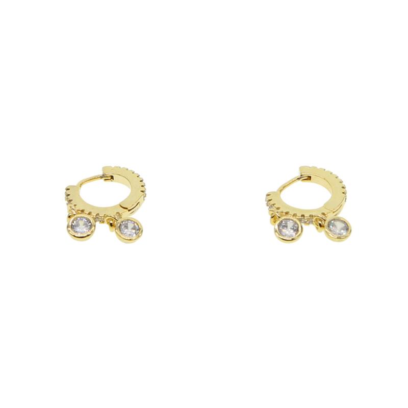 

wholesale minimal cute jewelry mini hoops with double bezel cz charm Gold color fashion earring