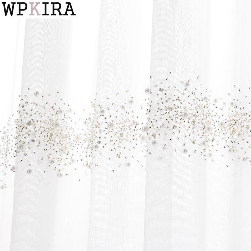 

White Pearl Curtain for Living Room Luxury Sheer Drape for Bedroom Balcony Tulle Voile Curtain Fabric French Window S583#401, Pearls grey tulle