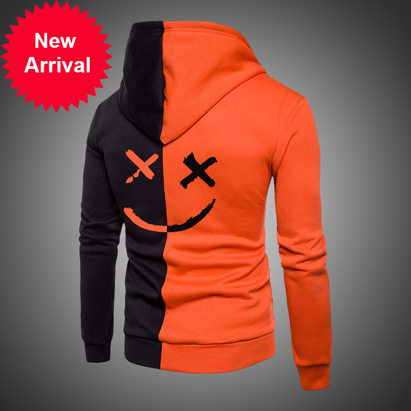 

Smiley face printed with long sleeve of women/men 2020 marks casual tops in fashion streetwear hoodies, Grey el002.