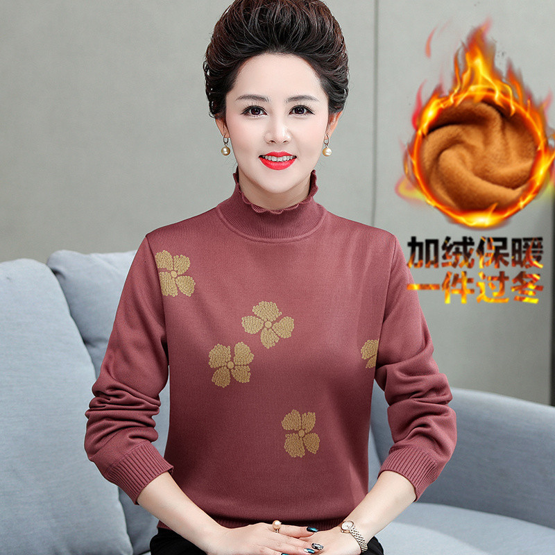 

2021 New Winter Middle-aged Heing Warm Sweaters Women Loose Knitted Female Mom Plus Thick Veet Sweater A30 Zg1c, Navy 8901