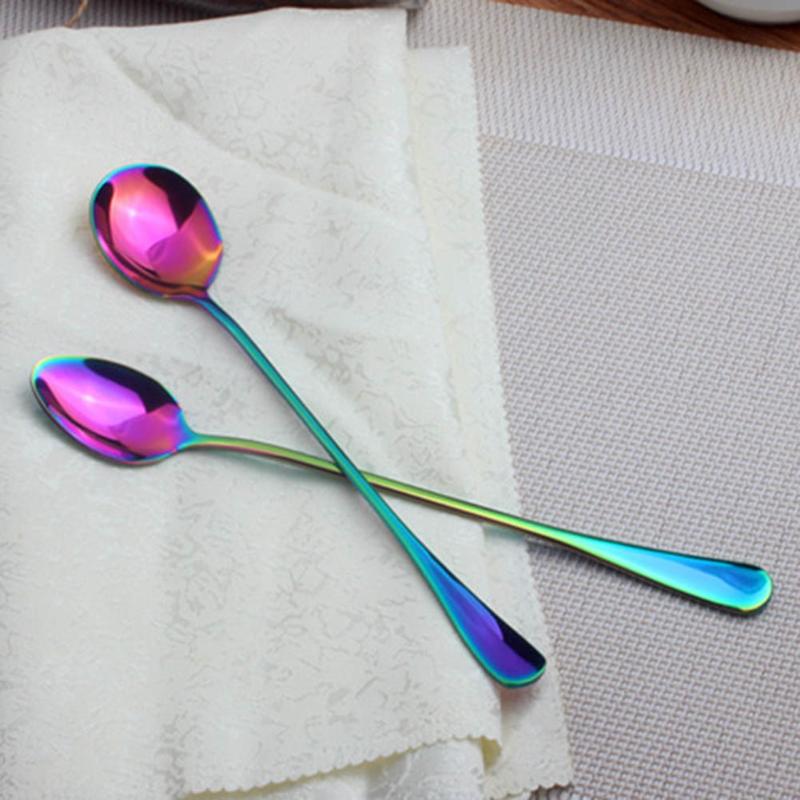 

2020 Newlong handle Colorful Spoon Long Handle Spoons Flatware Coffee Drinking Tools Kitchen Gadget Teaspoons
