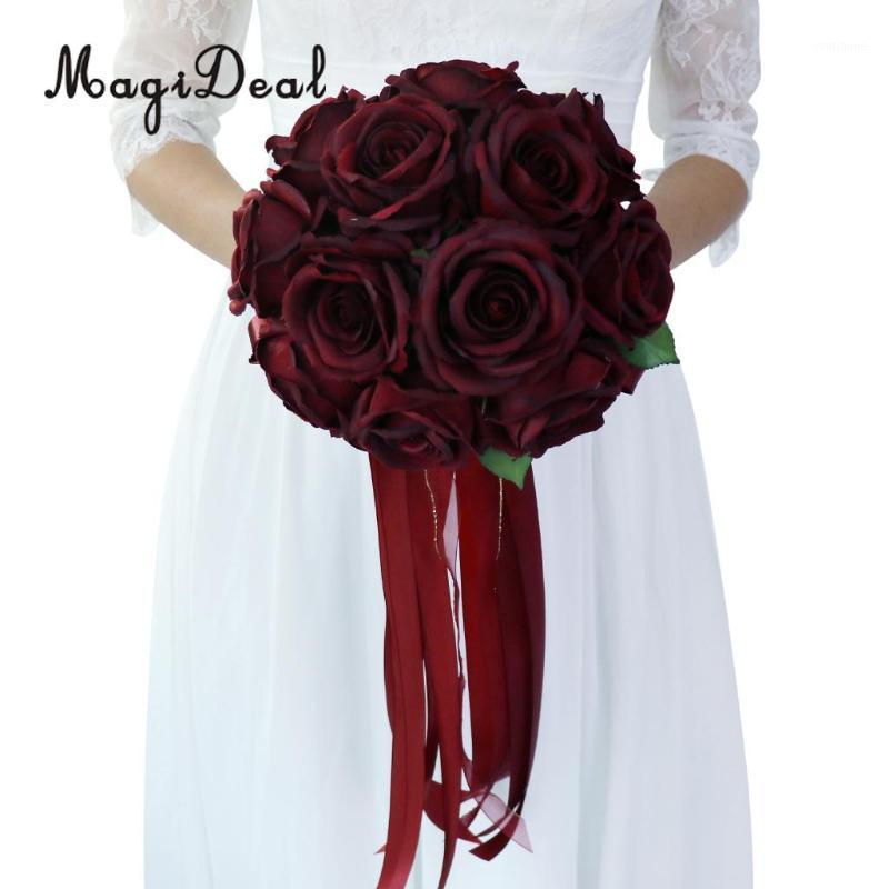 

MagiDeal Romantic Rose Flower Wedding Bridal Bouquet Hand Holding Flower Wine Red1, As pic