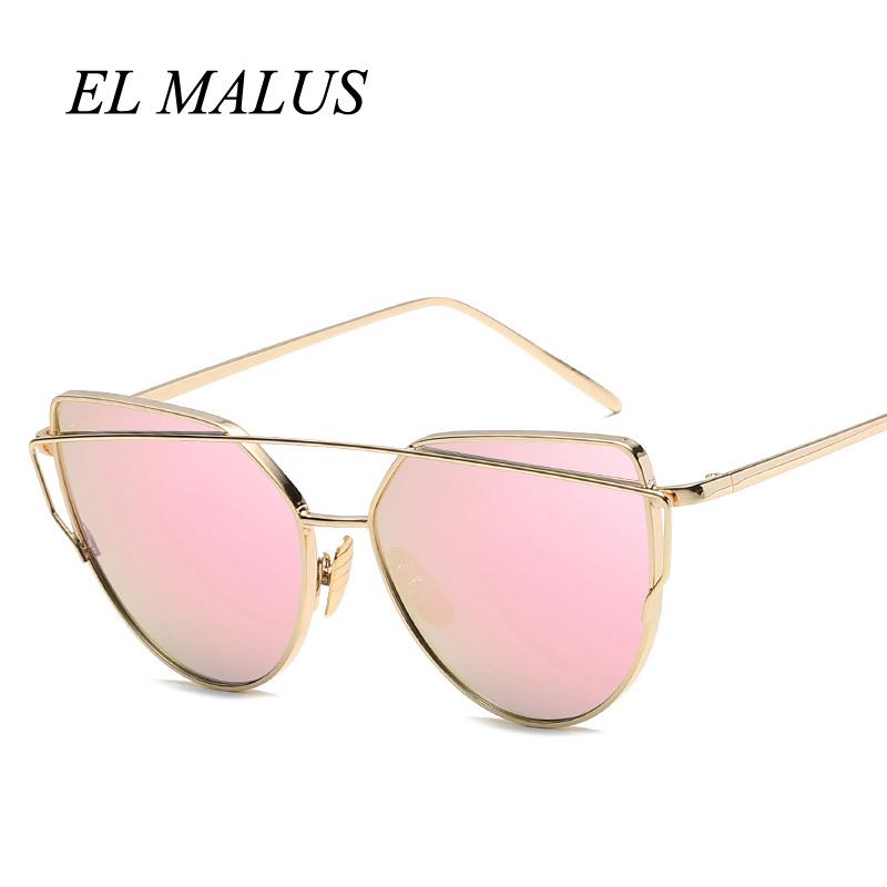 

EL MALUS]Retro Cat Eye Sunglasses Women Metal Frame Pink Lens Brand Designer Female Sexy Ladies Sun Glasses Gafas De Sol