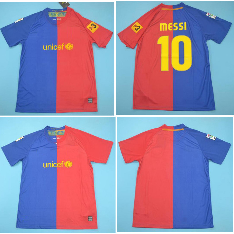 

Thai 08 09 Messi Retro soccer jersey XAVI PIQUE football shirt 2008 2009 A INIESTA ETO'O jerseys HENRY Classic maillot de foot, Barcelona0809home