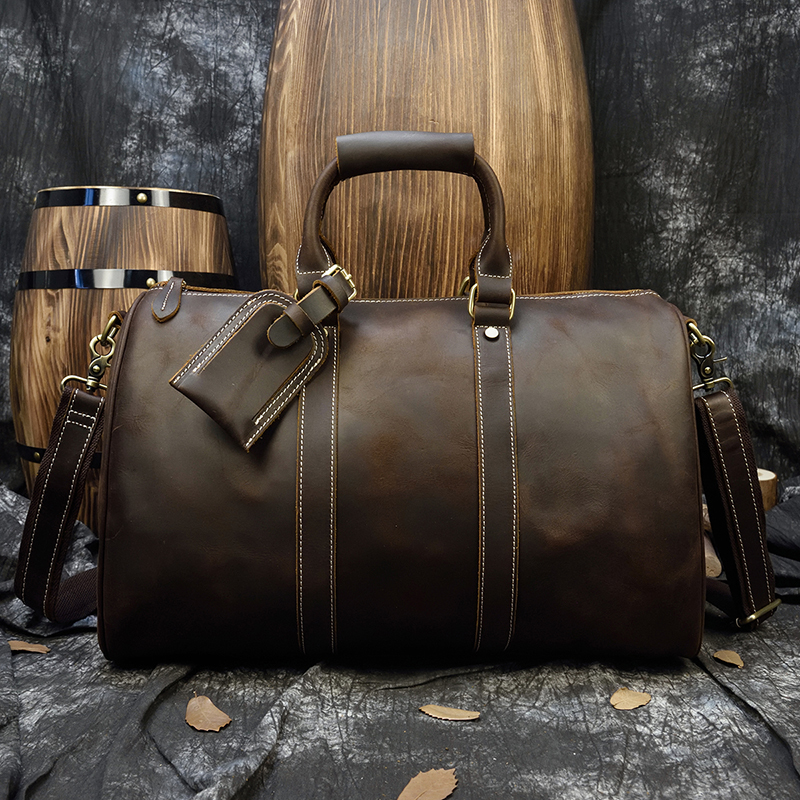 

Maheu cow purse, compact male travel bag made from legitimate leather large for hand luggage, New light brown45cm