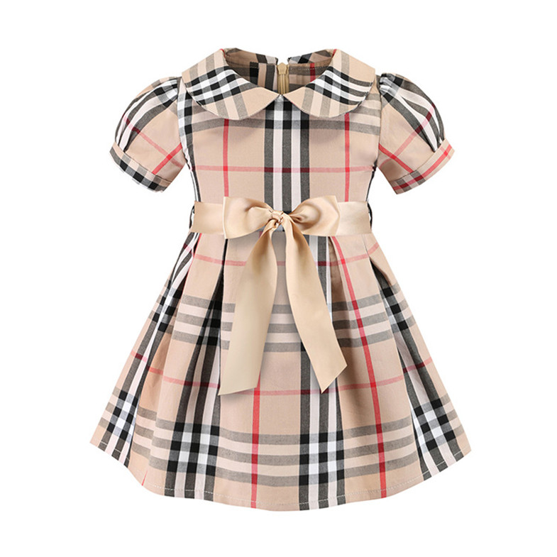 

Lovely Girls Summer Princess Dresses Cotton Kids Short Sleeve A-Line Dress Children Plaid Skirts Girl Skirt 2-7 Years, 002