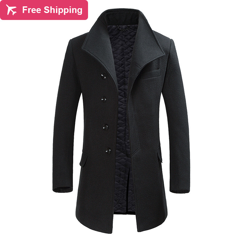 

2021 New High Quality Long Thicken Man's Winter Coats Wool Men's Fashionable Coat Jacket Vaon, Black