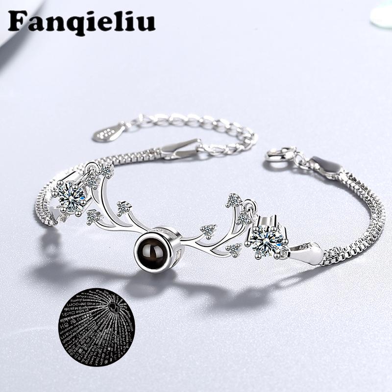 

Fanqieliu Crystal Charm Bracelets Retro Jewelry Antlers One Hundred I Love You Bracelets&Bangles For Women FQL200551