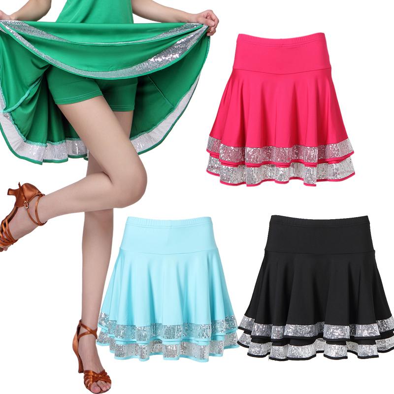 

New Latin Dance Skirt For Women double Design skirts Dance Costumes Adult Latin Ballroom Practice Skirts Performamnce Dancewear, Green skirt