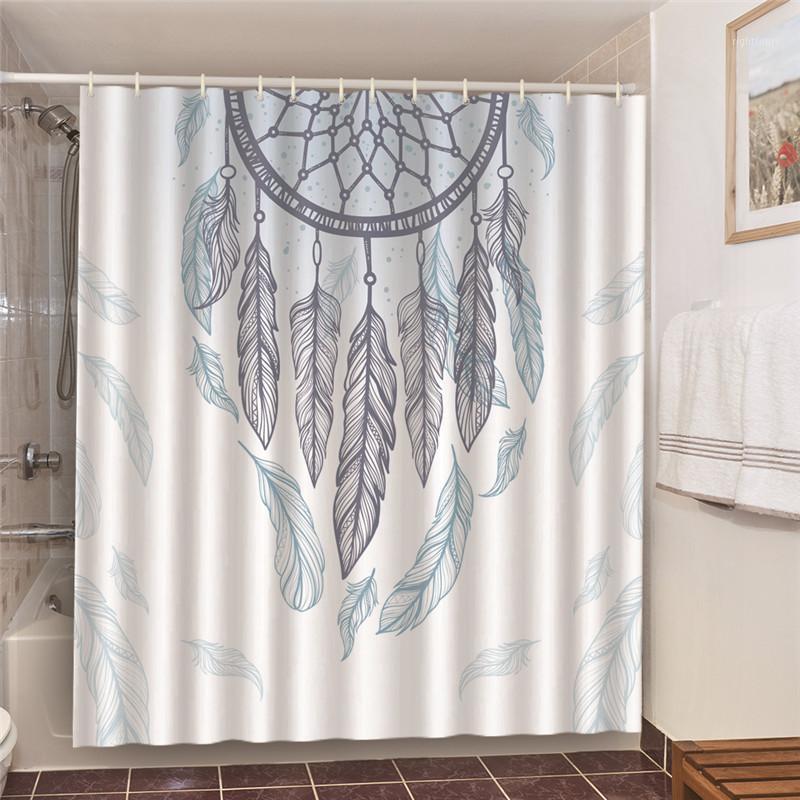 

Water Color Feather Polyester Fabric Bath Decorative Blackout Curtain Waterproof Shower Curtains With 12 Hooks douchegordijn 3d1