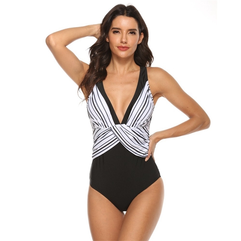 

Women Sexy Deep V Neck One Piece Swimsuit Swimwear Print Sport Push Up Monokini Backless Bathing Suit Bodysuit Female Y200824, Ab-4