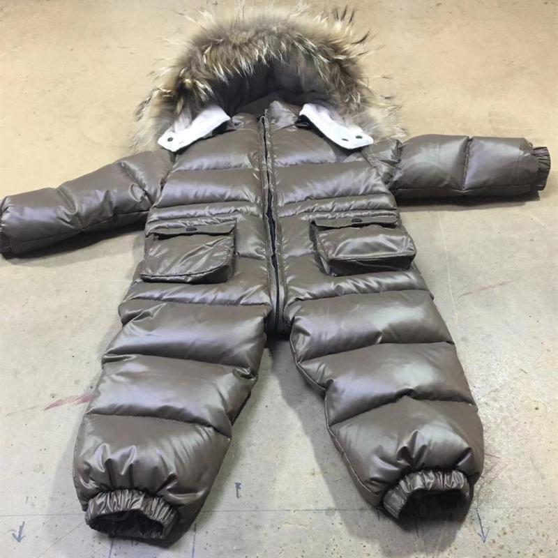 

30 degree Russian winter children Jumpsuit 90% duck down jacket boys outerwear coat thicken Waterproof snowsuits Girl Clothing, Dark green