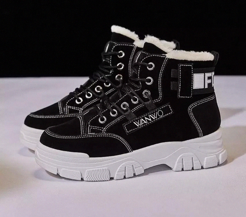 

High Quality Hot Sale Winter Shoes Women Flat Heel Boots Fashion Keep warm Women's Boots Woman Ankle Botas #9r8C, Black