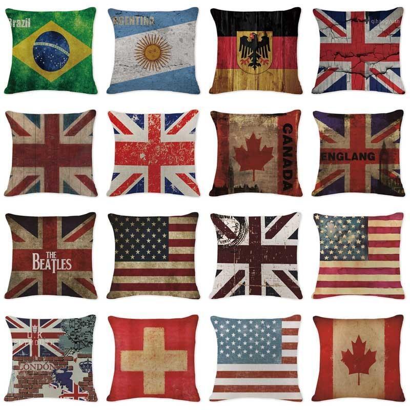 

Hot Sale Pillowcase Shabby Chic National Flag Europe Throw Pillows Farmhouse Large Cotton Linen Home Decor America Pillow Case1, 16036