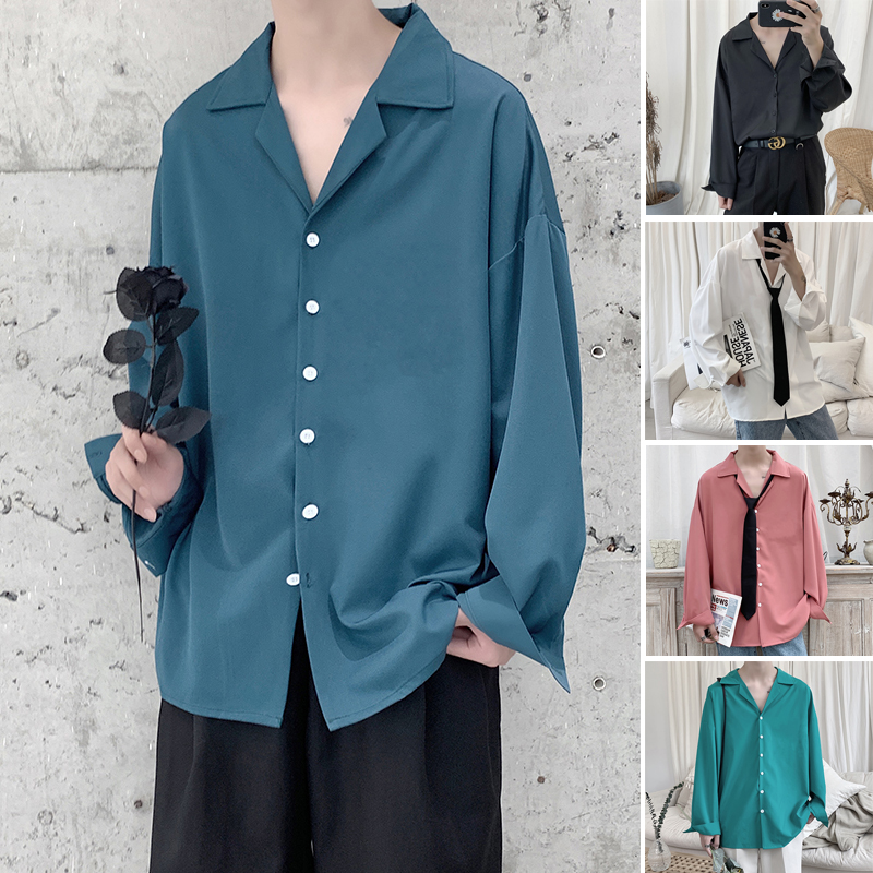 

Men's Suit Collar Lining Loose Coats Long Sleeve Slim Fit Shirt French Cuff Mens Fashion 6 Color Shirts Camisa Masculina, White3