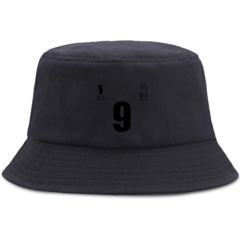 

Kageyama Tobio Haikyuu Letter Number 9 Black Print Beach Cap Fashion Bucket Hats Summer Sun Protection Caps Fishing Unisex Hat