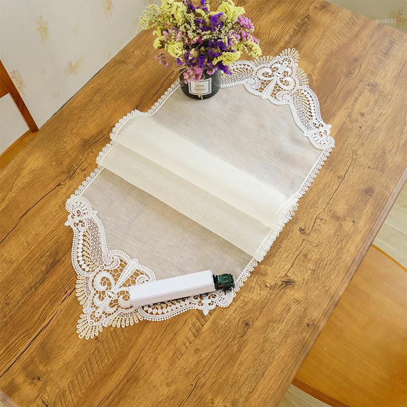 

European-style 100% LINEN table runner,oblong table cloth ,tablecloth,table cover with embroidery water-soluble lace1, Beige