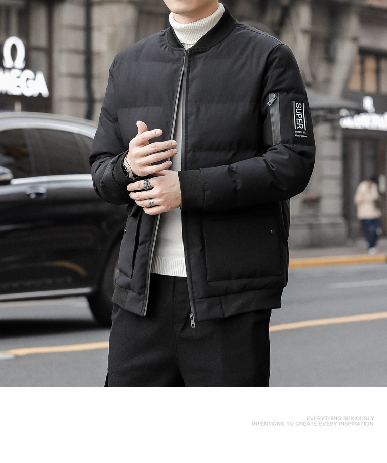 

Black Small Cotton-Padded Jacket Man Short Thin Coat