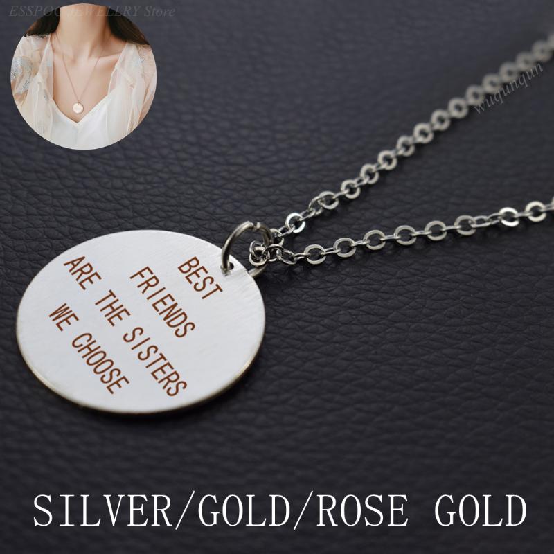 

Disc Pendant Letters Necklace Gold/S/Rose Gold Best Friends Lettering Jewelry Metal Chain Bar Necklaces for Women