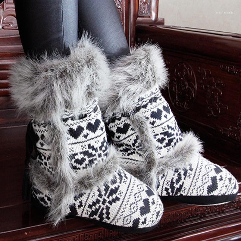 

Women's Snow Boots Faux Fur Botas Mujer Fluffy Plaid Furry Ankle Boots Feet Super Warmers Ladies shoes Decor Fur1, White background