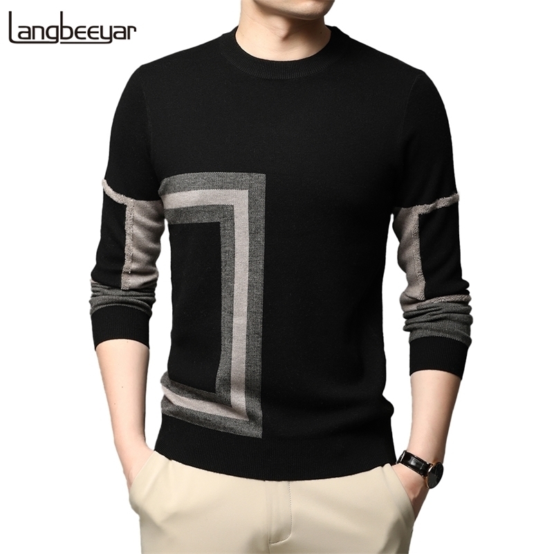 

New Fashion High End Designer Brand Mens Knit Black Wool Pullover Sweater Crew Neck Autum Winter Casual Jumper Mens Clothes 201201, Khaki