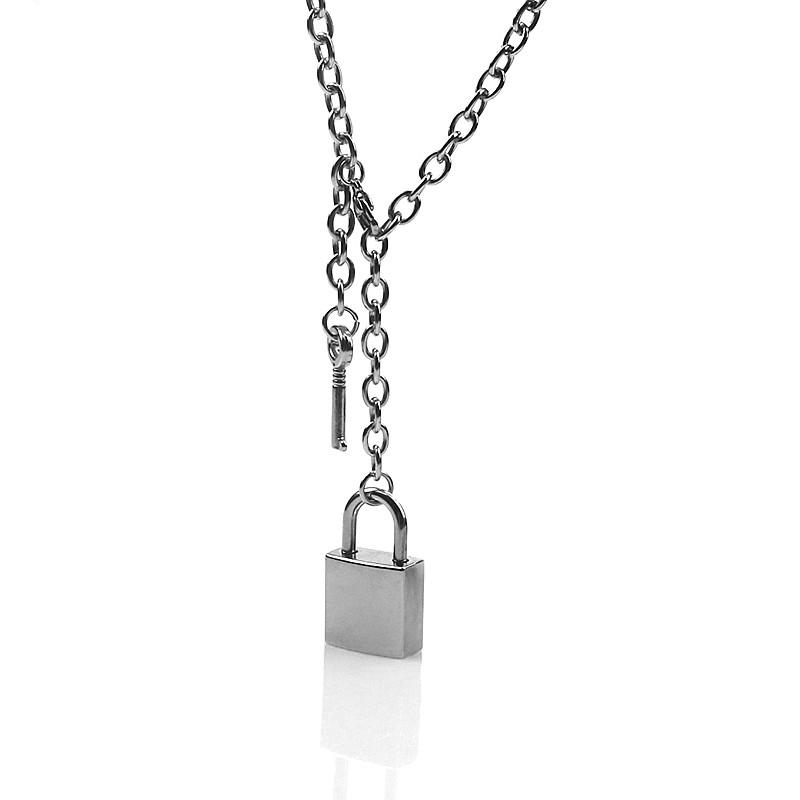 

2020 Hip hop rock Stainless steel chain necklace Silver Color Square Lock Pendant Necklaces For Women Men Padlock Brand Jewelry