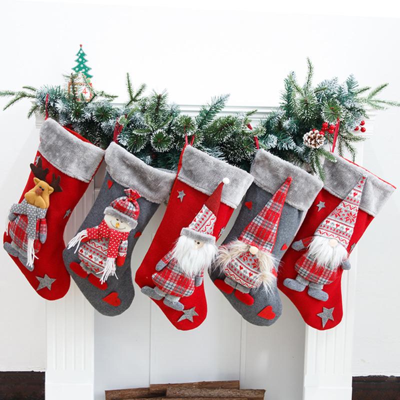 

Christmas Santa Claus Stocking Pendant Snowman Elk Candy Present Storage Bag New Xmas Tree Hanging Decor Home Party Xmas Gift