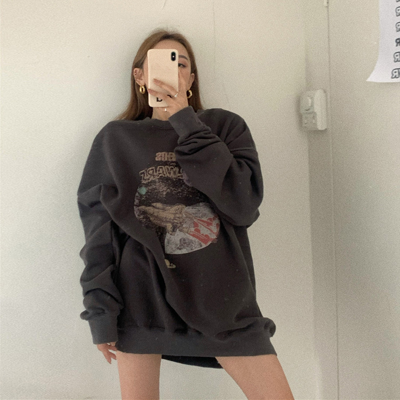 

2021 Grey Women's Nightgown New Fall Loose Bf Lazy Wind Long Jacket 51LC, Dark grey