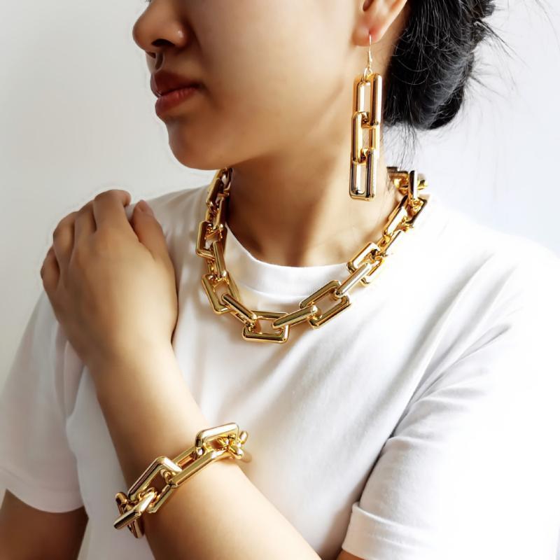 

High Quality Punk Boho Lock CCB Chain Necklace Women 2020 Statement Hip Hop Twisted Thick Link Chain Collar Gothic Jewelry1