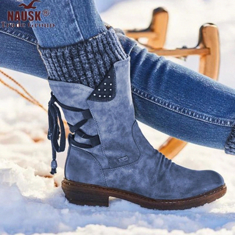 

2020 Women Winter Mid-Calf Boots Flock Winter Shoes Ladies Fashion Snow Boots Shoes Thigh High Suede Warm Femmes Botas #bV8g, Black