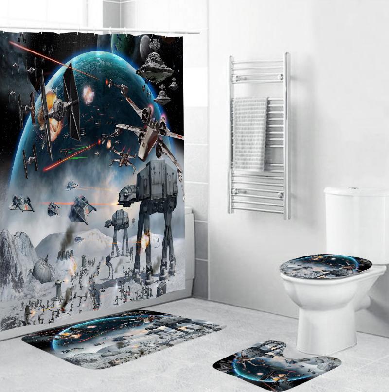 

Star Alien Wars Pattern Shower Curtain Set Bath Mats Rugs Waterproof Bathroom Curtains Sets Anti-skid Rug Toilet Lid Cover Mat
