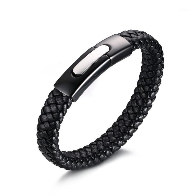 

Mens Bracelet Stylish Braided Genuine Black Leather Bracelet Male Boy Gift Jewelry B001821