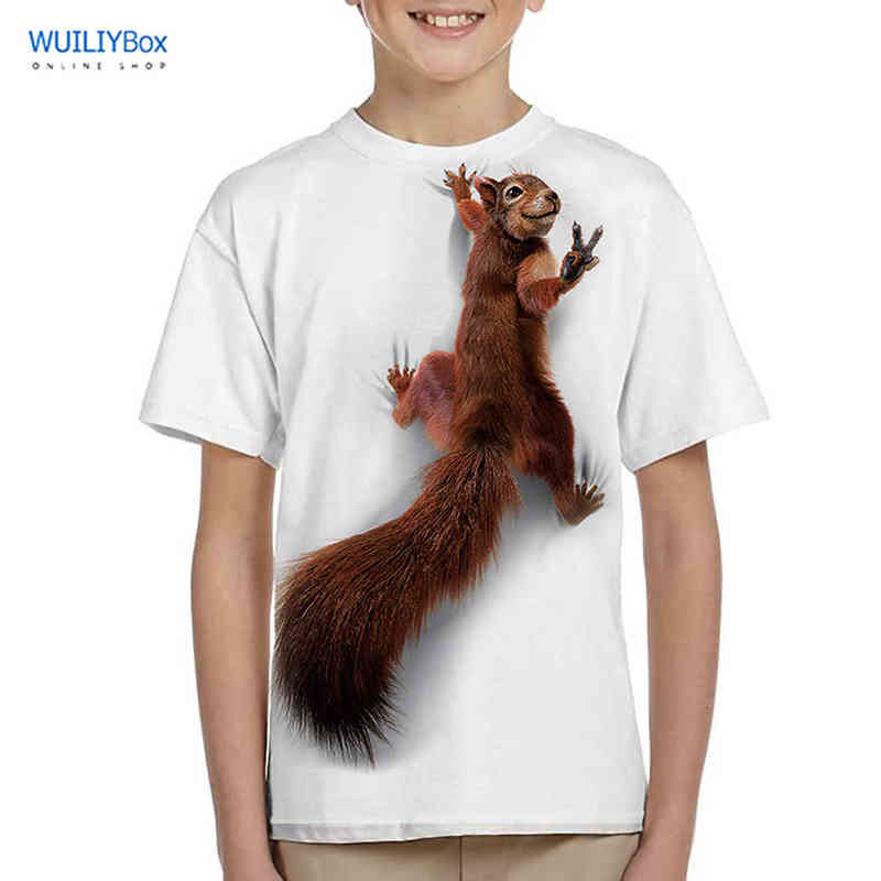 Children's Squirrel T Shirt Animal T-shirt Kids 3D Print Top Boys Lovely Tee Kids Streetwear Girls Clothing Cute Pet Tops G1222-image-747711199