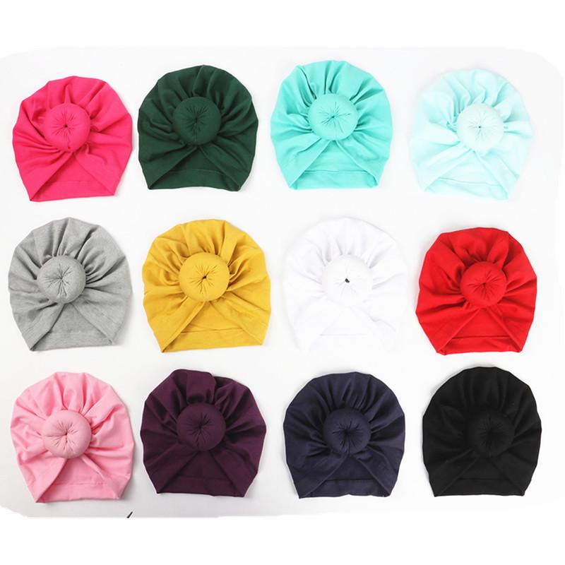 

12 pcs Cute Baby Cotton Hats Fashion Boys Girls Top Round Knot Turbans Hats 12 colors Todder Infant Beanie, 19 black