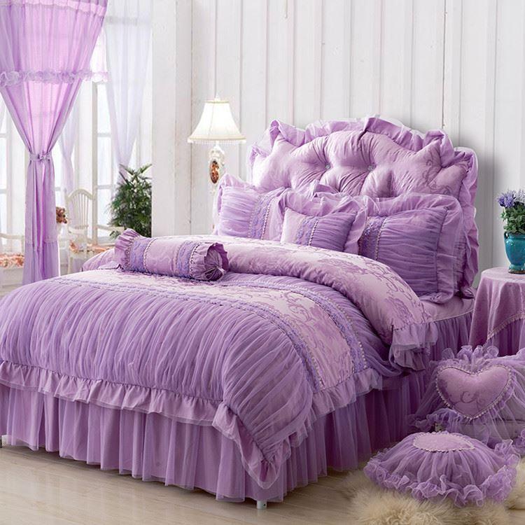 

Solid Color Princess Lace Jacquard Satin Purple Bed Set Duvet Cover Bedspread Bed Skirt Sheets Linen Cotton Bedding Set Luxury, Red