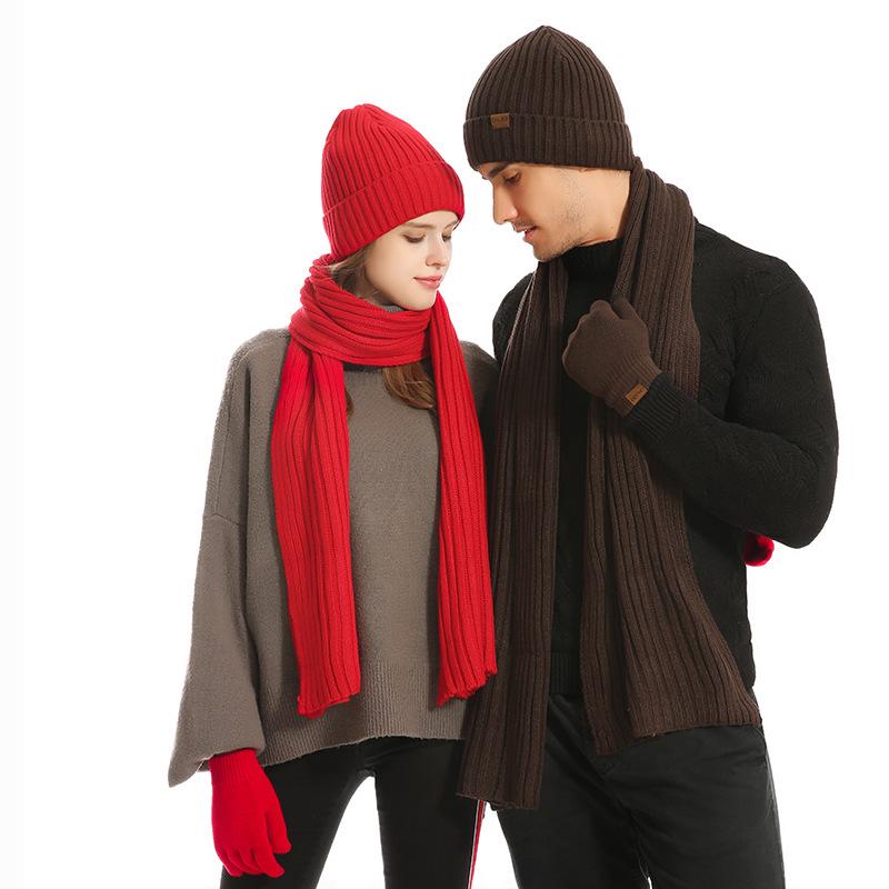 

2021 Autumn and Winter Woolen Hats, Scarves, Gloves, Korean Version, Knitted Thick and Warm Three-piece Set