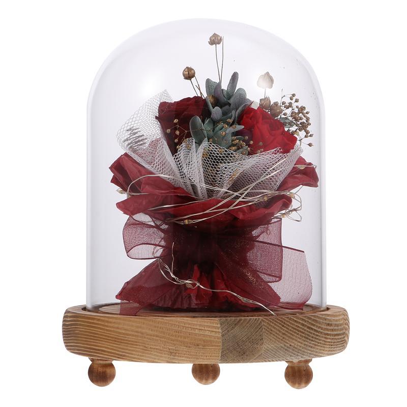 

1pc Valentine's Day Gift Preserved Flower Glass Cover with LED Light Ornament, Pink