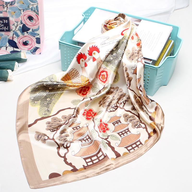 

Scarves Luxury Silk Satin Hijab Scarf For Women Fashion Pint Kerchief Bandana Head Scarfs Female 90cm*90cm Square Shawls And
