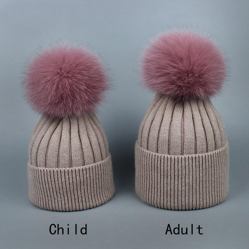 

Winter Fur Ball Knitted Beanie Fashionable Wool Parent-child Wool Hat Cross-border Pompon Warm Cap