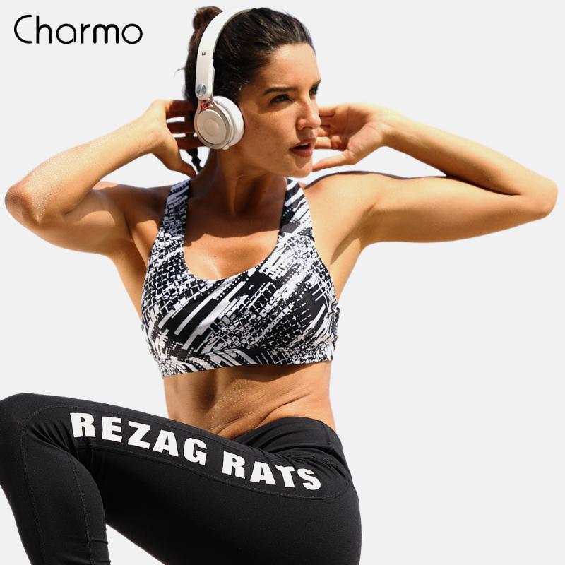 

Charmo Women' Mid Impact Sports Bra Padded Light Support Yoga Bra Breathable Running Workout Racerback Sports Top Yoga Bras1, Whi